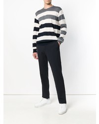 Мужской бело-черный свитер с круглым вырезом в горизонтальную полоску от Paul & Shark