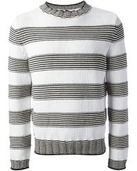 Мужской бело-черный свитер с круглым вырезом в горизонтальную полоску от Dondup