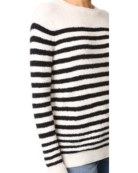 Женский бело-черный свитер с круглым вырезом в горизонтальную полоску от Vince
