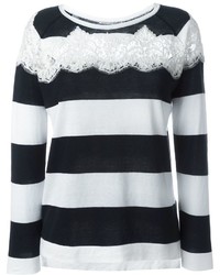 Женский бело-черный свитер с круглым вырезом в горизонтальную полоску от Ermanno Scervino