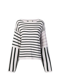 Женский бело-черный свитер с круглым вырезом в горизонтальную полоску от Fine Edge