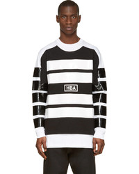 Мужской бело-черный свитер с круглым вырезом в горизонтальную полоску от Hood by Air