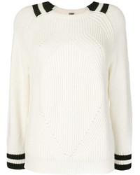 Женский бело-черный свитер с круглым вырезом в горизонтальную полоску от I'M Isola Marras