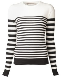 Женский бело-черный свитер с круглым вырезом в горизонтальную полоску от Jason Wu