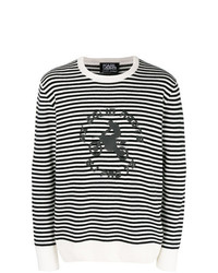 Мужской бело-черный свитер с круглым вырезом в горизонтальную полоску от Karl Lagerfeld