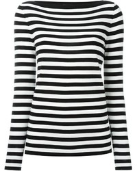 Женский бело-черный свитер с круглым вырезом в горизонтальную полоску от Michael Kors