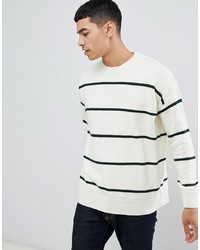 Мужской бело-черный свитер с круглым вырезом в горизонтальную полоску от New Look