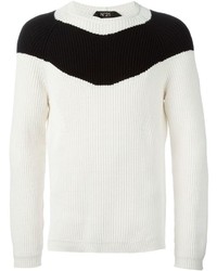 Мужской бело-черный свитер с круглым вырезом в горизонтальную полоску от No.21