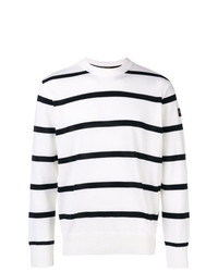 Мужской бело-черный свитер с круглым вырезом в горизонтальную полоску от Paul & Shark