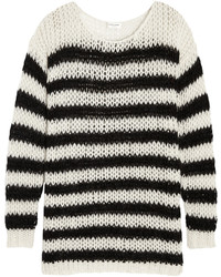 Женский бело-черный свитер с круглым вырезом в горизонтальную полоску от Saint Laurent