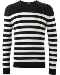Мужской бело-черный свитер с круглым вырезом в горизонтальную полоску от Saint Laurent