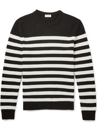 Мужской бело-черный свитер с круглым вырезом в горизонтальную полоску от Saint Laurent
