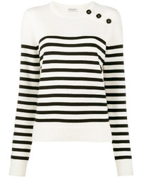Женский бело-черный свитер с круглым вырезом в горизонтальную полоску от Saint Laurent