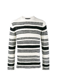 Мужской бело-черный свитер с круглым вырезом в горизонтальную полоску от The Elder Statesman