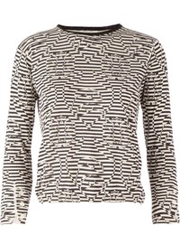 Женский бело-черный свитер с круглым вырезом в горизонтальную полоску от Thom Browne
