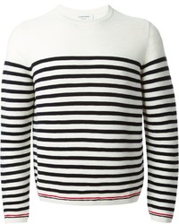 Мужской бело-черный свитер с круглым вырезом в горизонтальную полоску от Thom Browne