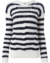 Женский бело-черный свитер с круглым вырезом в горизонтальную полоску от Woolrich