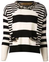 Женский бело-черный свитер с круглым вырезом в горизонтальную полоску от Zhor & Nema