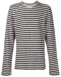 Мужской бело-черный свитер с круглым вырезом в горизонтальную полоску