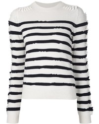 Женский бело-черный свитер с круглым вырезом в горизонтальную полоску