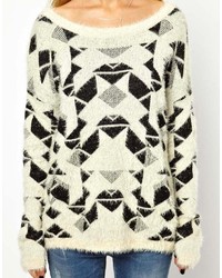 Женский бело-черный свитер с круглым вырезом с геометрическим рисунком от Vero Moda