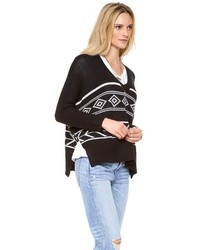 Женский бело-черный свитер с круглым вырезом с жаккардовым узором от Feel The Piece