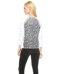 Женский бело-черный свитер с круглым вырезом с леопардовым принтом от Rebecca Minkoff