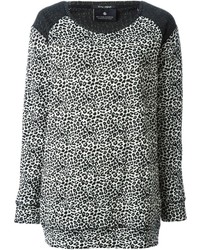 Женский бело-черный свитер с круглым вырезом с леопардовым принтом от Maison Scotch