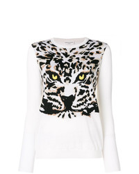 Женский бело-черный свитер с круглым вырезом с леопардовым принтом от Sonia Rykiel