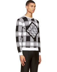Мужской бело-черный свитер с круглым вырезом с принтом от Versace