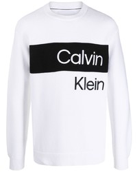 Мужской бело-черный свитер с круглым вырезом с принтом от Calvin Klein Jeans