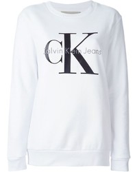 Женский бело-черный свитер с круглым вырезом с принтом от Calvin Klein Jeans