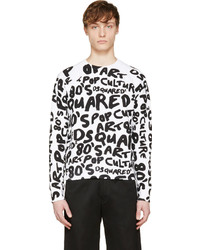 Мужской бело-черный свитер с круглым вырезом с принтом от DSQUARED2