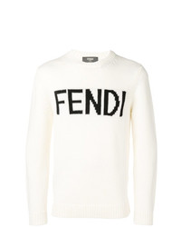 Мужской бело-черный свитер с круглым вырезом с принтом от Fendi