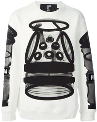 Мужской бело-черный свитер с круглым вырезом с принтом от Hood by Air