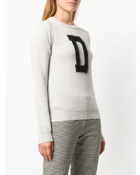 Женский бело-черный свитер с круглым вырезом с принтом от Dondup