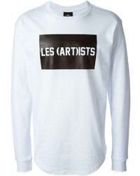 Мужской бело-черный свитер с круглым вырезом с принтом от Les (Art)ists