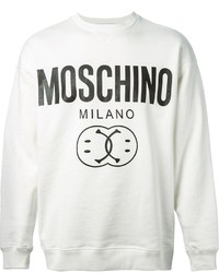 Мужской бело-черный свитер с круглым вырезом с принтом от Moschino