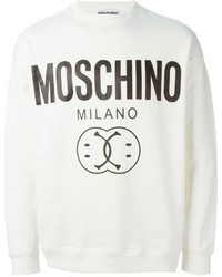Мужской бело-черный свитер с круглым вырезом с принтом от Moschino
