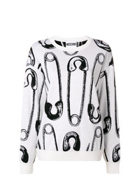 Женский бело-черный свитер с круглым вырезом с принтом от Moschino