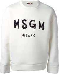 Мужской бело-черный свитер с круглым вырезом с принтом от MSGM