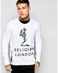 Мужской бело-черный свитер с круглым вырезом с принтом от Religion