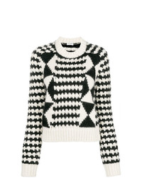 Женский бело-черный свитер с круглым вырезом с принтом от Saint Laurent