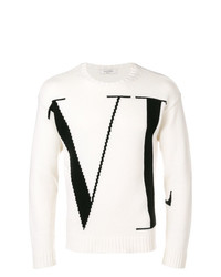 Мужской бело-черный свитер с круглым вырезом с принтом от Valentino