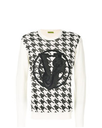 Мужской бело-черный свитер с круглым вырезом с принтом от Versace Jeans