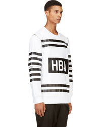 Мужской бело-черный свитер с круглым вырезом с принтом от Hood by Air
