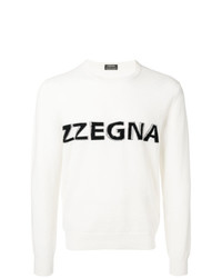 Мужской бело-черный свитер с круглым вырезом с принтом от Z Zegna