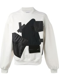 Мужской бело-черный свитер с круглым вырезом с принтом