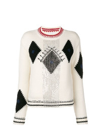 Женский бело-черный свитер с круглым вырезом с ромбами от Ermanno Scervino