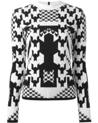 Женский бело-черный свитер с круглым вырезом с узором "гусиные лапки" от Versace